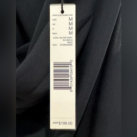 NWT Elie Tahari Silk Georgette Halter Top Medium Cowl Neck Navy Blue Chic - Picture 8 of 12